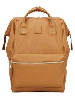 Kah&Kee Damen Leder Rucksack Laptop- und Lehrer-Rucksäcke mit Laptopfach Wasserdichtig für Reisen & Arbeit, elegant für Schule (Kamel-Beige, mittel) von Kah&Kee