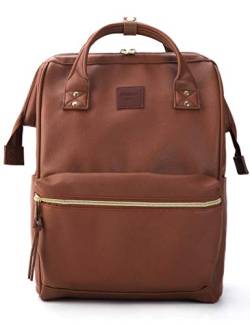 Kah&Kee Damen Leder Rucksack -Wasserdicht 15 Zoll Elegant Laptop-Taschen für Lehrerinnen & Büro-Arbeit, ideal für Reisen (Braun, mittel) von Kah&Kee