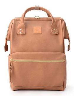 Kah&Kee Damen Leder Rucksack -Wasserdicht 15 Zoll Elegant Laptop-Taschen für Lehrerinnen & Büro-Arbeit, ideal für Reisen (Braun Rosa, mittel) von Kah&Kee