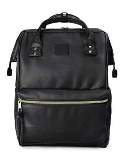 Kah&Kee Damen Leder Rucksack -Wasserdicht 15 Zoll Elegant Laptop-Taschen für Lehrerinnen & Büro-Arbeit, ideal für Reisen (Schwarz, mittel) von Kah&Kee