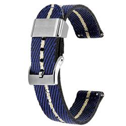 Kai Tian 20mm Uhrenarmband Blauton Khaki Canvas Metallhalter Leinengewebe Schnellverschluss Ersatz Watch Armband für Herren Damen von Kai Tian