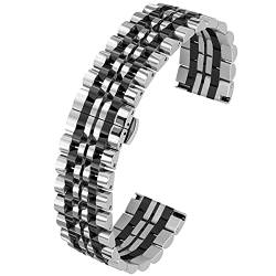Kai Tian 22mm Armband Ersatz 7 Reihen Sportuhr Armbänder Uhrenarmband Edelstahl Schnelle Veröffentlichung Metalluhr Armband Silber Schwarz von Kai Tian