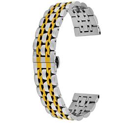 Kai Tian 22mm Armband für Frauen Männer Rostfreier Stahl Sport Ersatzband Schnelle Veröffentlichung Uhrarmband Verjüngt Silber Gold von Kai Tian