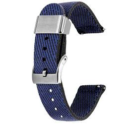 Kai Tian 24mm Uhrenarmband Blau Schwarz Canvas Metallhalter Leinengewebe Schnellverschluss Ersatz Watch Armband für Herren Damen von Kai Tian