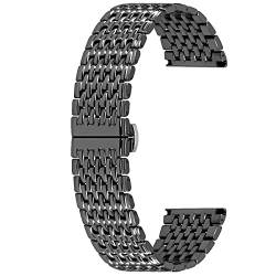 Kai Tian Conisches Uhrenarmband Edelstahl 22mm Armband Ersatzgurt für Männer Frauen Schmetterlingsschnalle Schwarz von Kai Tian