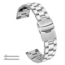 Kai Tian Edelstahl Armband für Frauen Männer 24mm Uhrenarmband Schnellspanner Ersatz Uhrenarmbänder Bereitstellungsschaltfläche Silber von Kai Tian