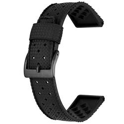 Kai Tian Hochwertiges Armband 22mm Dauerhaft Gummi Silikon Uhrenarmband für Männer und Frauen Schwarze+Schwarze Schnalle von Kai Tian