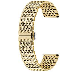 Kai Tian Poliertes Uhrenarmband 18mm Ersatzarmband Edelstahl Konisches Uhrenarmbändern für Frauen Männer Metall-Entfaltungsschnalle Gold von Kai Tian