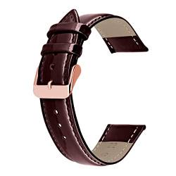 Kai Tian Uhrenarmband aus Echtem Glänzendem Leder für Männer und Frauen Dunkel Rot mit Roségold Schnalle 14mm von Kai Tian