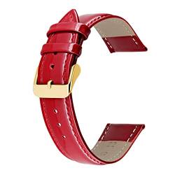Kai Tian Uhrenarmband aus Echtem Glänzendem Leder für Männer und Frauen Rot mit Gold Schnalle 14mm von Kai Tian