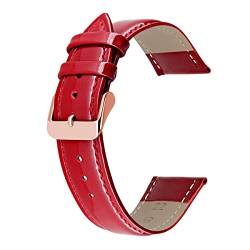 Kai Tian Uhrenarmband aus Echtem Glänzendem Leder für Männer und Frauen Rot mit Roségold Schnalle 16mm von Kai Tian