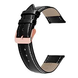 Kai Tian Uhrenarmband aus Echtem Glänzendem Leder für Männer und Frauen Schwarz mit Roségold Schnalle 12mm von Kai Tian