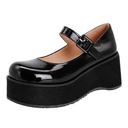 KaieeKeio DaHerren Riemchen Mary Jane Goth Plateau Blockabsatz Lolita Cosplay Schuhe Gothic Pumps Knöchelriemchen Freizeit Schuhe Black Große 46 Asiatisch von KaieeKeio