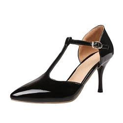 KaieeKeio Damen T Riemen Stiletto Pumps Höhe Ferse Schuhe Mode Pointed Toe Mädchen Buro Pumps Knöchelriemchen Klein Absatz Pumps Plus Große von KaieeKeio