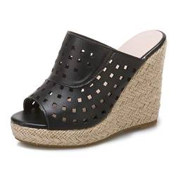 KaieeKeio Keilabsatzs Mules Pantoletten Damen Plateau Open Toe sandaletten High Wedges Cut Out Sommer Schuhe sandaletten Black size 48 Asiatisch von KaieeKeio