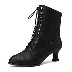 KaieeKeio Vintage Viktorianische Stiefel for Damen Schnüren Kitten Heel Steampunk Stiefelettens Pointed Toe Knöchel Stiefel with Reißverschlussper Black Mark Große 39 von KaieeKeio