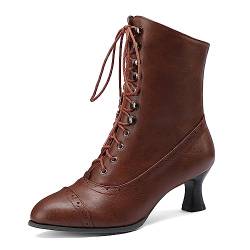 KaieeKeio Vintage Viktorianische Stiefel for Damen Schnüren Kitten Heel Steampunk Stiefelettens Pointed Toe Knöchel Stiefel with Reißverschlussper Brown Mark Große 40 von KaieeKeio