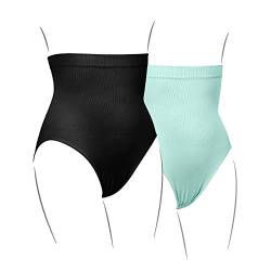 Kaiserschlüpfer | Bauchschmeichler | Unterwäsche Frauen | Shapingwear | Wohlfühlslip zur Rückbildung nach der Geburt | Doppelpack | 2er Pack | Schwarz - Mint | Größe S (36-38) von Kaiserschlüpfer