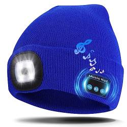 Kaishengyuan Bluetooth Music Mütze, Wintermütze mit Licht, 4 LED Beanie Hut USB Aufladbare Caps für Männer Frauen warme Strickmütze für Wintersport im Freien Laufen Skifahren,Blau von Kaishengyuan