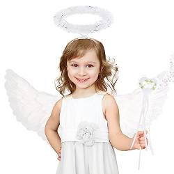 Kaiyingxin Engelsflügel Kinder, Engel Flügel Kostüm mit Heiligenschein und Zauberstab, Angel Wings, Engelskostüm, Weiße Flügel Mädchen,Engel Flügel Kinder für Halloween Karneval Cosplay Party von Kaiyingxin