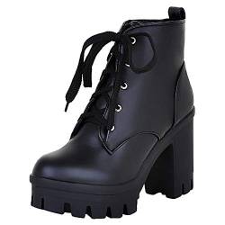 Kaizi Karzi Damen Basic Knöchel Stiefel Schnürstiefel Chunky Heel Stiefeletten Plateau Kampfstiefel mode Black Große 40 Asian von Kaizi Karzi