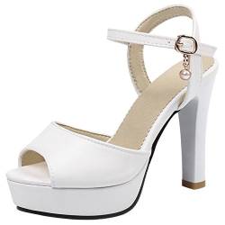 Kaizi Karzi Damen Mode Blockabsatz Sommer Sandalen Plateau Hochzeitsschuhe White Gr 33 Asiatisch von Kaizi Karzi