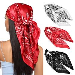 Kajeer 3 Stück Kopftuch Bandana Halstuch für Damen - 90x90cm Große Satin Seidentuch Weiches Satinschal Haarschal für Frauen von Kajeer