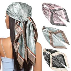 Kajeer 3 Stück Kopftuch Bandana Halstuch für Damen - 90x90cm Große Satin Seidentuch Weiches Satinschal Haarschal für Frauen von Kajeer