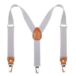 Kajeer Kinder Herren Hosenträger Breit Elastisch - Längenverstellbar Y-Form mit Starken 3er Clips Hosenträger Gürtel für Damen Baby, 60cm (7 Monate - 3 Jahre alt), Hellgrau von Kajeer