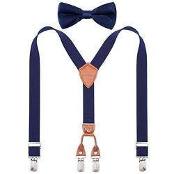 Kajeer Kinder Jungen Hosenträger Fliegen Set - Y-förmige Hosenträger und Fliegen Set für Jungen Mädchen Einstellbar Elastisch, 60cm(7 Monate - 3 Jahre), Navy Blau von Kajeer