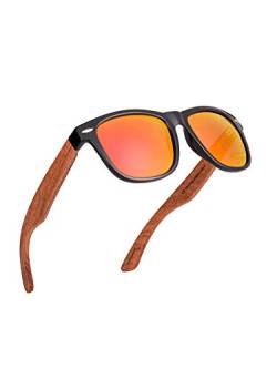 Kakacoo Holz Sonnenbrille, Polarisierte Sonnenbrille mit Holzbügeln für Herren Damen Unisex, UV 400-Schutz (Orange) von Kakacoo