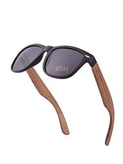 Kakacoo Holz Sonnenbrille, Polarisierte Sonnenbrille mit Holzbügeln für Herren Damen Unisex, UV 400-Schutz (schwarz) von Kakacoo