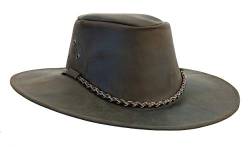 Traveller Cowboyhut, Hut aus Känguruleder in verschiedenen Ausführungen- sehr leicht und super robust Unisex für Damen. Herren und Kinder, Sonnenschutz UPF50+ Hergestellt in Australien Dunkelbraun von KAKADU