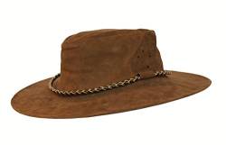 Traveller Cowboyhut, Hut aus Känguruleder in verschiedenen Ausführungen- sehr leicht und super robust Unisex für Damen. Herren und Kinder, Sonnenschutz UPF50+ Hergestellt in Australien Schokobraun von KAKADU