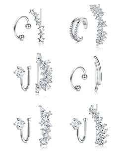 Kakonia 12Pcs Ohr Manschetten Climber Hoop Ohrringe für Frauen CZ Inlaid Crawler Stud Knorpel Wrap Clip auf Ohrringe einstellbar von Kakonia