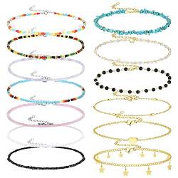 Kakonia 13 Stücke Perlen Choker Halskette Für Frauen Böhmische Bunte Gold Regenbogen Verstellbare Kette Handgemachte Seed Bead Acryl Halsketten Für Teen Mädchen Set von Kakonia