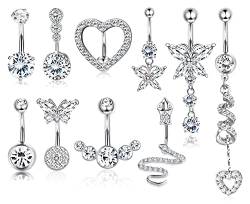 Kakonia 14G Bauchnabelpiercing Chirurgenstahl Herz Schlange Schmetterling CZ Bauchnabelringe baumelnde Piercing Bauchnabel für Frauen von Kakonia