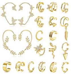 Kakonia 21 Stück Ear Cuff Set Damen Gold Ohrmanschette Ohrringe Earcuffs Set Fake Piercing Ohr Ohrclips Wrap Helix Knorpel Ohrmanschette Ohne Ohrloch Wickelohrring Fakepircings von Kakonia