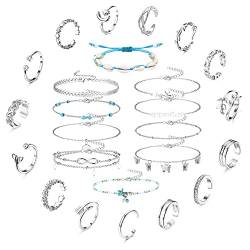 Kakonia 25 Stück Zehenringe und Knöchel Armbänder für Frauen Damen Offen Verstellbare Zehenringe Schale/Schmetterling/Perle/Seestern Fußkettchen für Sommer Strand Fußschmuck von Kakonia