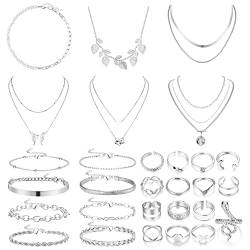 Kakonia 29 Stück Halskette Damen Armband Damen Y Halskette Damen Legierung Goldene Ringe Armbänder Vintage Boho Initial Necklace von Kakonia