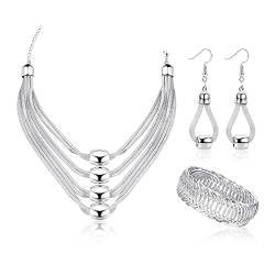 Kakonia 3-teiliges mehrschichtiges Lätzchen-Halsketten-Schmuckset für Frauen-Halsketten-Stretch-Manschettenarmband-Ohrhänger-Halloween Silber von Kakonia