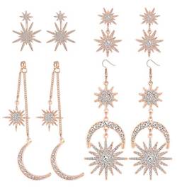 Kakonia 4 Paar übertriebene Punk-Mond-Stern-Sonnenstern-Zirkonia-Mond-Tropfen-Ohrringe Boho-Statement-Retro-Schmuck für Frauen, Roségold von Kakonia