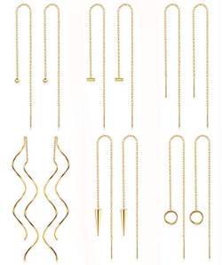 Kakonia 6 Paar Edelstahl-Ketten-Quasten-Ohrringe für Frauen, leichte Welle, Einfädler, Kugel, Tropfen, minimalistisches Ketten-Ohrring-Set Gold von Kakonia