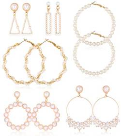 Kakonia 6 Paar Luxus Perlen Creolen für Frauen Tropfen Statement Ohrringe Muttertagsgeschenk von Kakonia