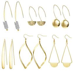 Kakonia 6 Paar gebogene Ohrhänger für Damen und Mädchen, Tropfen-Pfeil-Creolen-Set, Gold von Kakonia