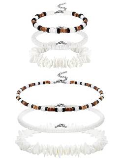 Kakonia 6 Stück Muschel Halskette Surfer Armband für Männer Muschel Halskette Puka Shell Choker Halskette Armband Set Hawaiian Sommer Strand Schmuck von Kakonia