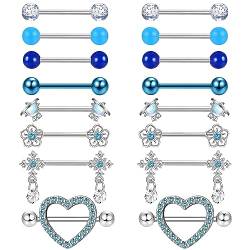 Kakonia 8Paar Nippelpiercing für Damen Chirurgenstahl Brustwarzenpiercing Zungenpiercing Zirkonia Glänzender Nipple Piercing von Kakonia