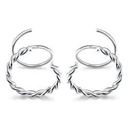 Kakonia 925 Sterling Silber Spiral-Creolen Ohrringe, 18K Gold Hypoallergen Double Hoop Ohrringe Twisted Hoop Ohrringe für Frauen Mädchen, Silber-B von Kakonia