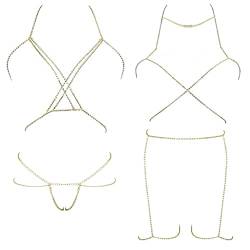 Kakonia Körperkette Bikini Bauchketten Kristall BH Bein Körper Chian Schmuck für Frauen Sommer Nachtclub, Gold von Kakonia