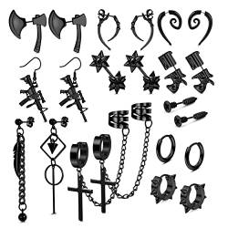 Kakonia Ohrringe für Herren Schwarze Ohrringe für Damen Herren Edelstahl Punk Ohrringe Schwarzer Ohrstecker Hinged Creolen Kreuz Ohrringe Goth Y2k Schwarzes Ohrringe Set für Unisex von Kakonia